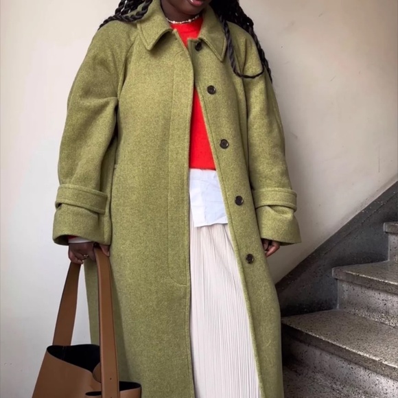 ISO: COS Tailored Herringbone Coat / Olive Khaki Green Trench Wool - Picture 2 of 5